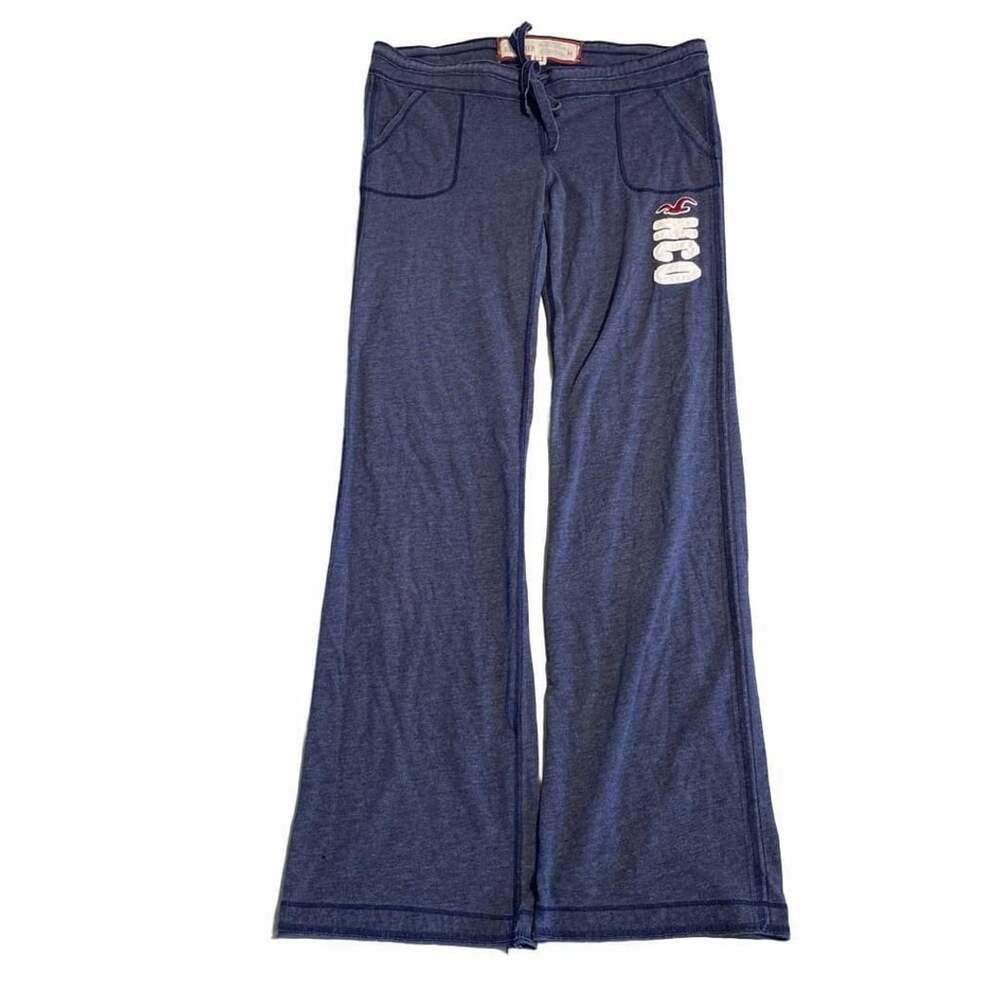 Hollister Sweatpants Size M Blue Graphic Drawstring Flare Y2K
